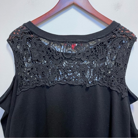 Cyrus Woman Black Knit Crochet Crew Neck Cold Shoulder Sweater Size 3x - Picture 5 of 9